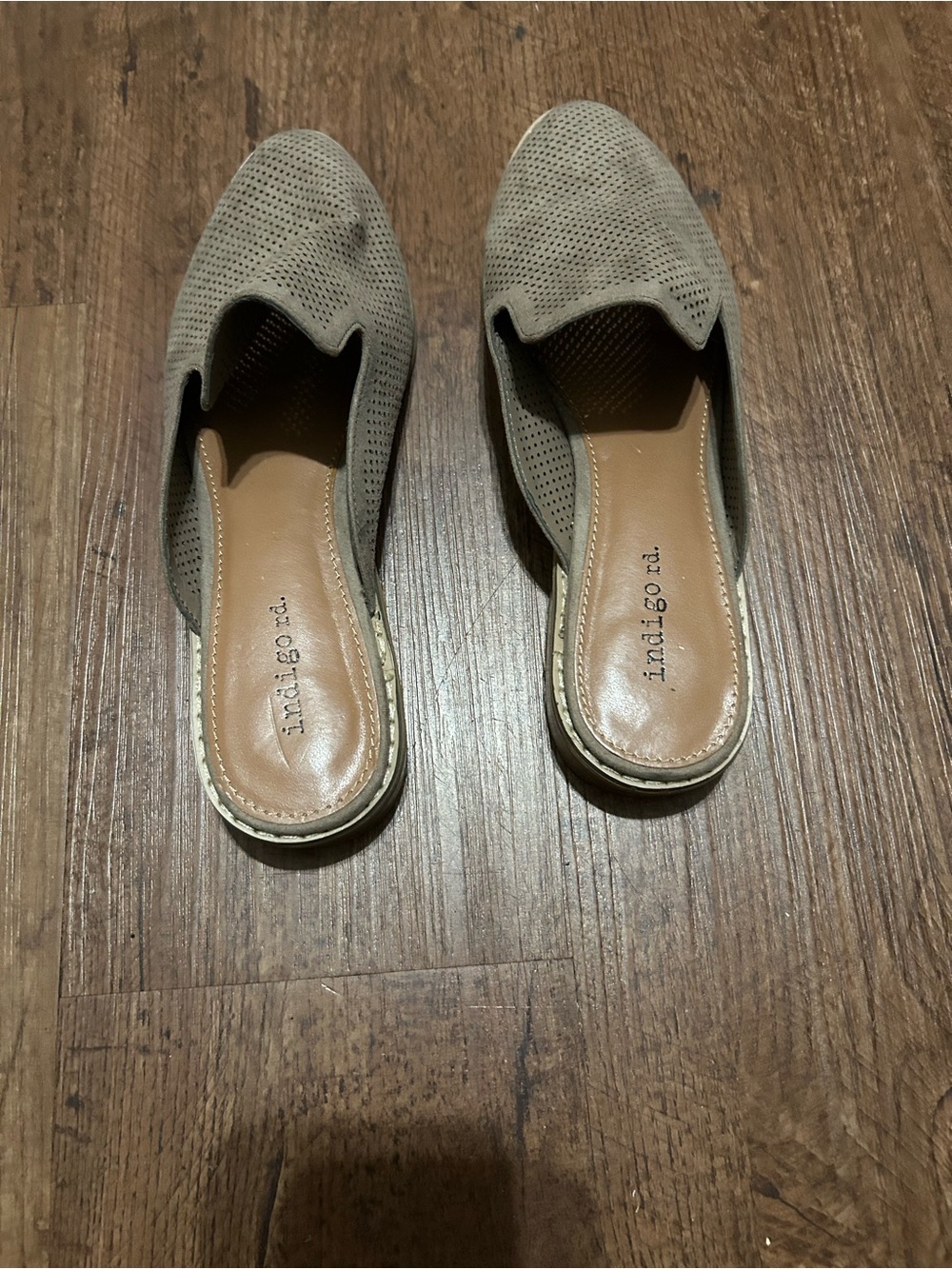 Indigo Taupe Perforated Suede Slip-On Mules - Picture 3 of 4